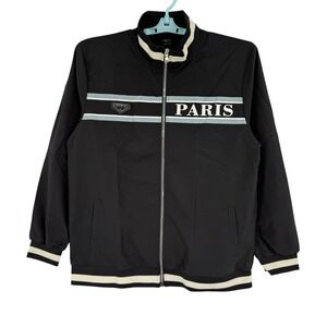 Manfinity Men's Black Paris Graphic Lightweight Bomber Jacket Size L Zip Up NWOT
